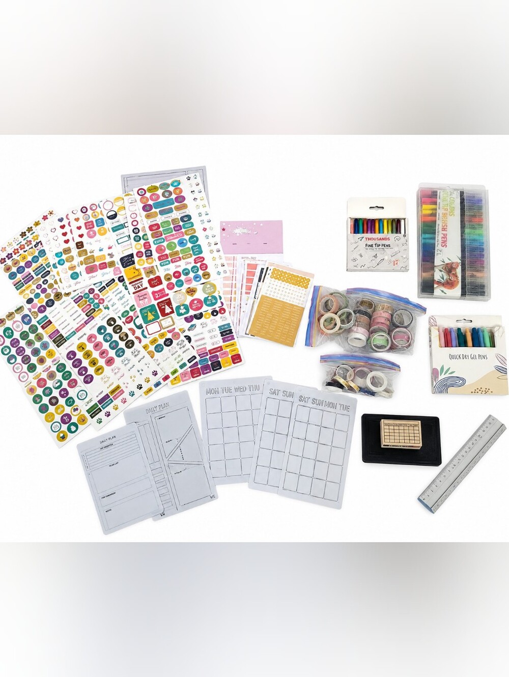 Assorted Planner Supplies Kit - Pastel Markers & Washi Tape
